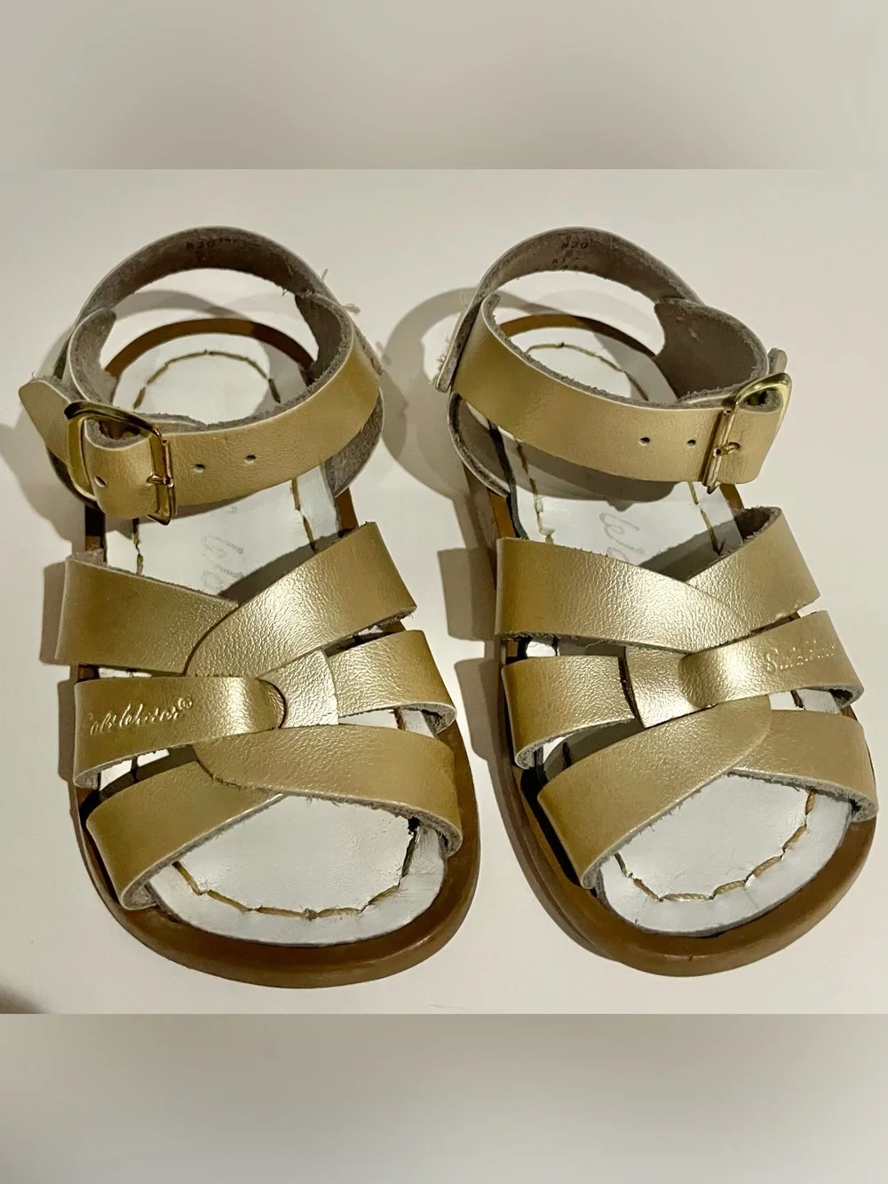 Sun San/Saltwater Swimmer Gold Leather Waterproof Sandals Toddler Size 5